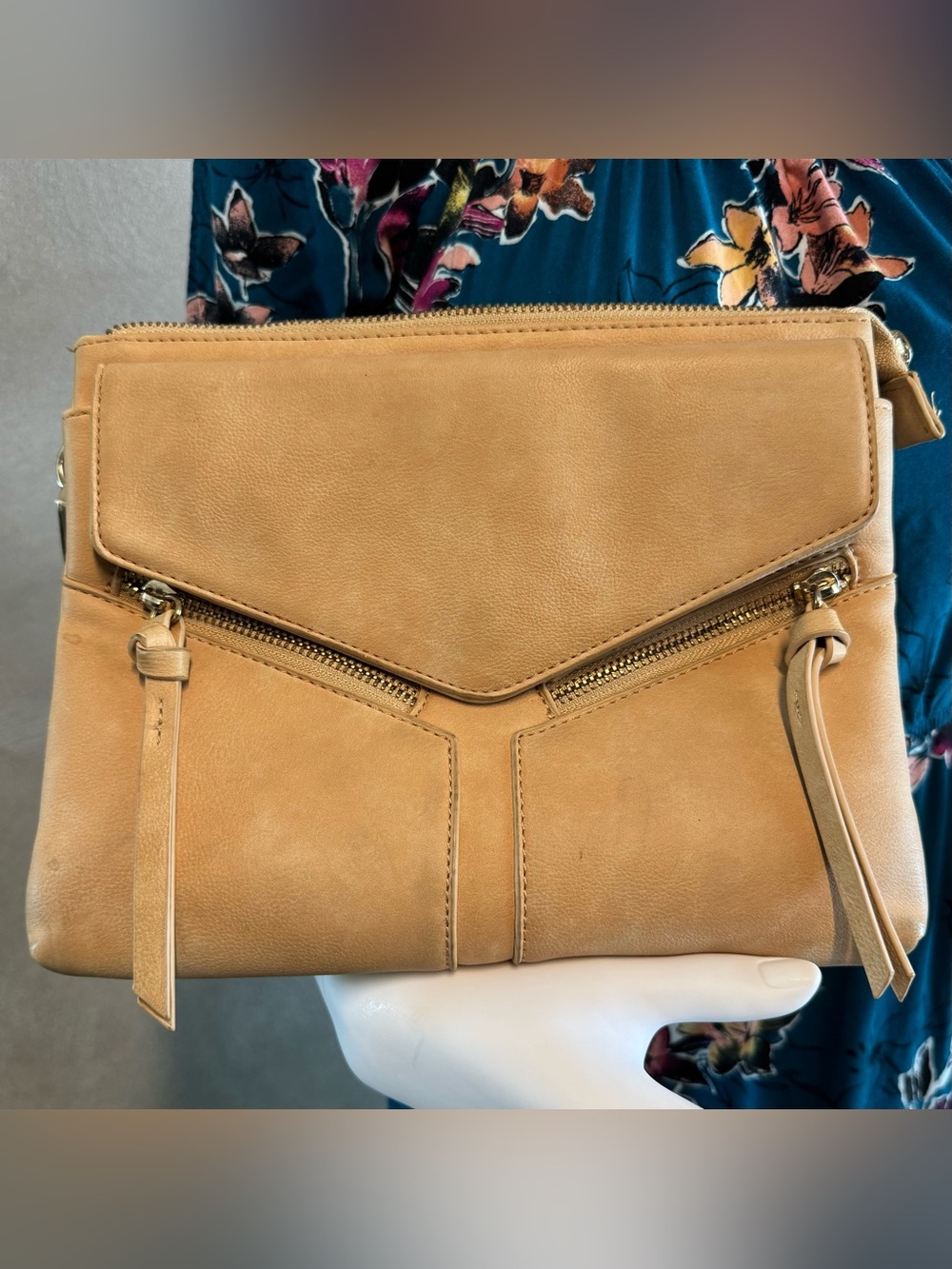 Free People Foldover Clutch Crossbody Beige Faux Leather As Is